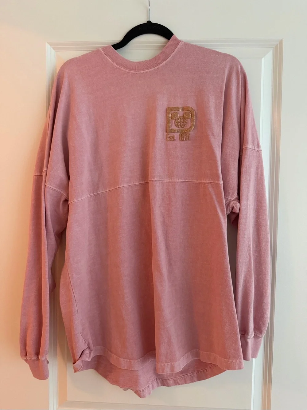 Disney Pink Long Sleeve Pullover Sweatshirt with Gold Logo - Picture 1 of 5